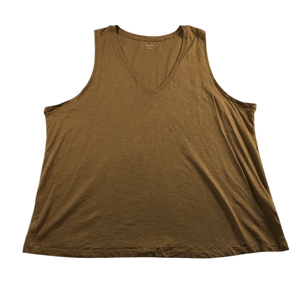 Madewell Womens 3X V-Neck Slub Cotton Tank Top Ochre Brown Sleeveless Relaxed